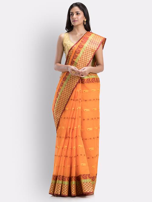 orange cotton handloom saree with blouse - 21241942 - Very Small Image - 1