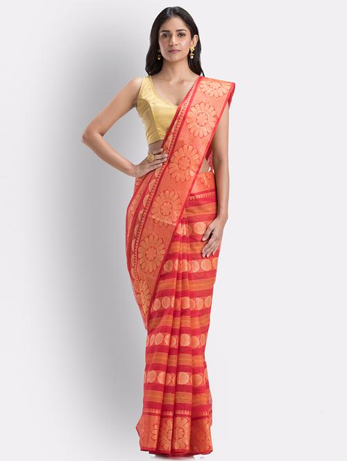 red cotton handloom saree - 21241947 - Very Small Image - 1