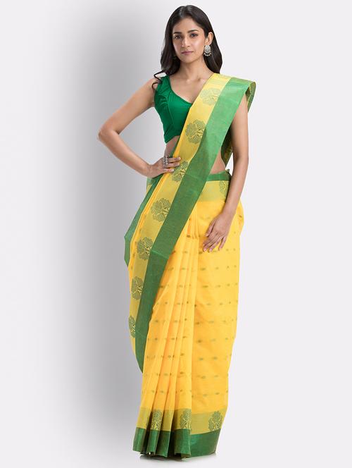 yellow cotton handloom saree with blouse - 21241952 - Very Small Image - 1