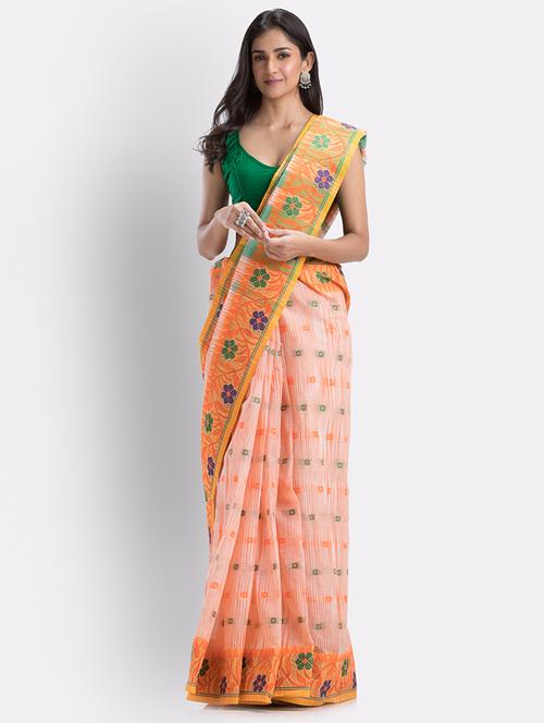 orange cotton handloom saree - 21241957 - Very Small Image - 1