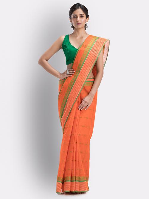 orange cotton handloom saree - 21241962 - Very Small Image - 1