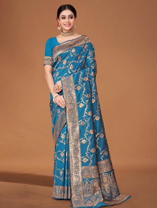 blue banarasi saree - 21242288 - Very Small Image - 1