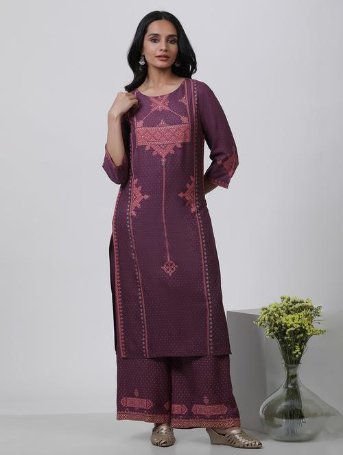 women round neck kurta palazzo set - 21242469 - Very Small Image - 1