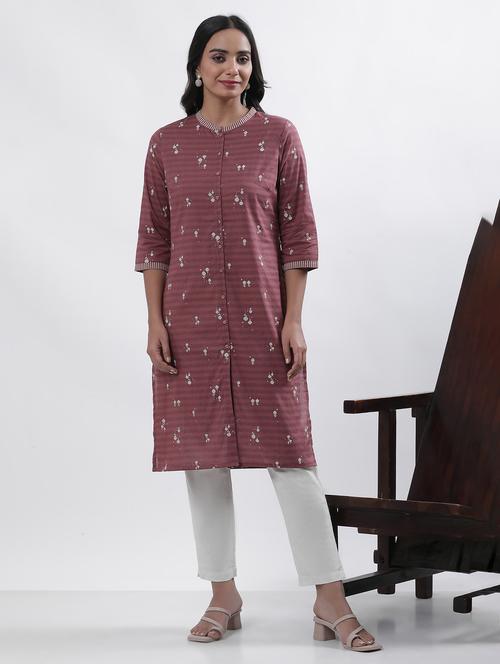 women mauve mandarin neck kurta pant set - 21242476 - Very Small Image - 1