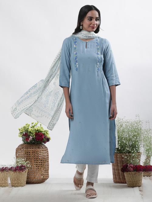 women light blue kurta pant set - 21242484 - Very Small Image - 1
