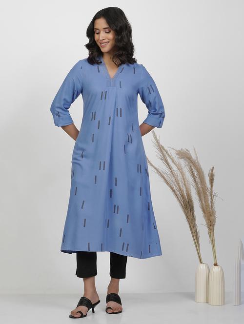 women blue v neck kurta pant set - 21242492 - Very Small Image - 1