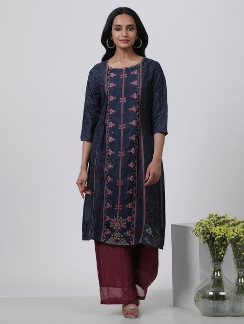 women blue rund neck kurta palazzo set - 21242536 - Very Small Image - 1