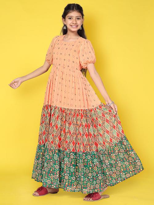 girls printed party gown - 21243474 - Very Small Image - 1