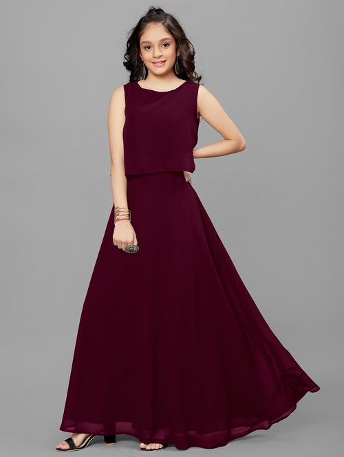 maroon solid party gown - 21243489 - Very Small Image - 1
