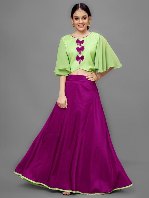girls solids round neck lehenga choli - 21243587 - Very Small Image - 1