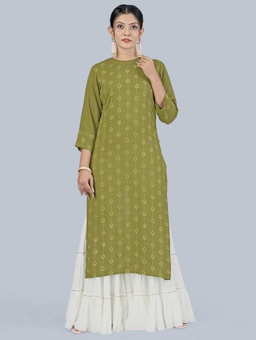 green viscose straight kurta - 21243904 - Very Small Image - 1