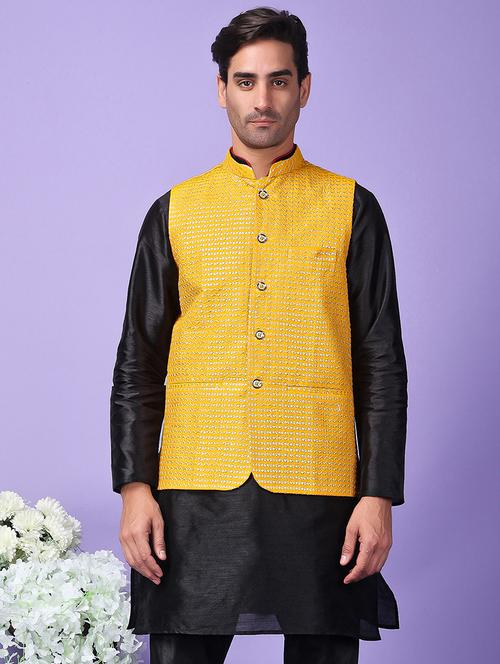 men mandarin neck self design nehru jacket - 21244392 - Very Small Image - 1