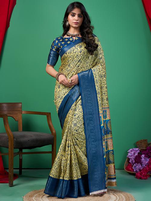 women printed bordered saree with blouse - 21244419 - Very Small Image - 1