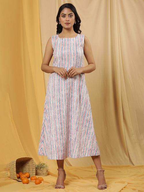 women white stripes a-line ethnic dress - 21244430 - Very Small Image - 1