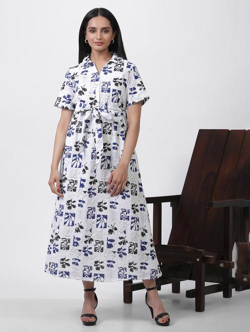 white cotton a-line ethnic dress - 21244434 - Very Small Image - 1