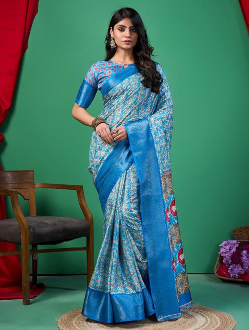 women printed bordered saree with blouse - 21244467 - Very Small Image - 1