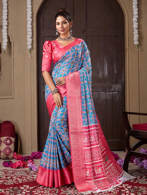 women printed saree with blouse - 21244562 - Very Small Image - 1