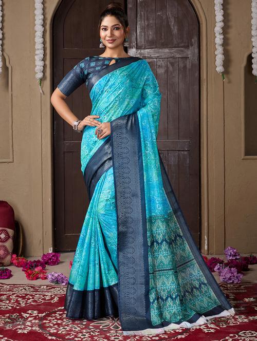 women printed bordered saree with blouse - 21244564 - Very Small Image - 1