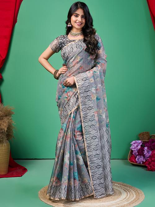 women printed saree with blouse - 21244596 - Very Small Image - 1