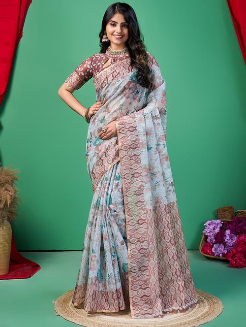 women printed saree with blouse - 21244598 - Very Small Image - 1