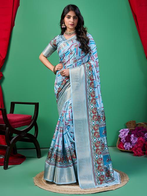 women printed saree with blouse - 21244600 - Very Small Image - 1