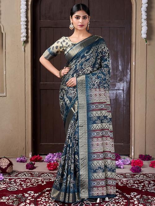 women printed saree with blouse - 21244603 - Very Small Image - 1