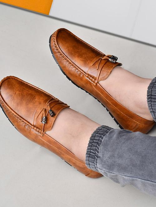 tan leatherette slip on loafers - 21244848 - Very Small Image - 1