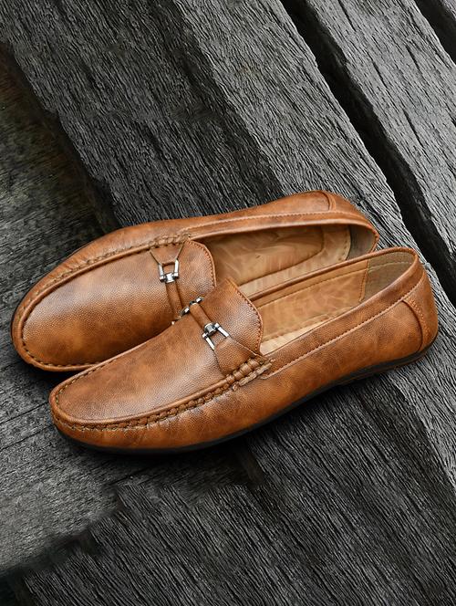 tan leatherette slip on loafers - 21244853 - Very Small Image - 1