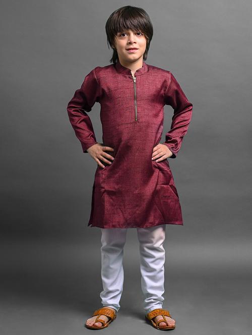 boys solid mandarin neck kurta - 21245159 - Very Small Image - 1