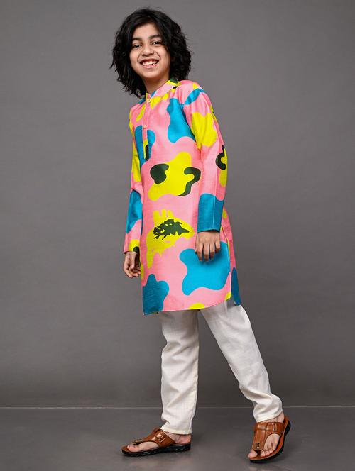 boys printed mandarin neck kurta - 21245207 - Very Small Image - 1