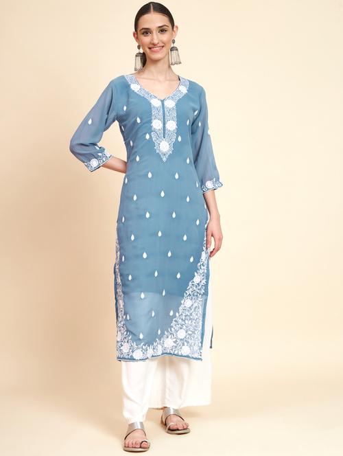 women three quarter sleeve straight kurta - 21246591 - Very Small Image - 1