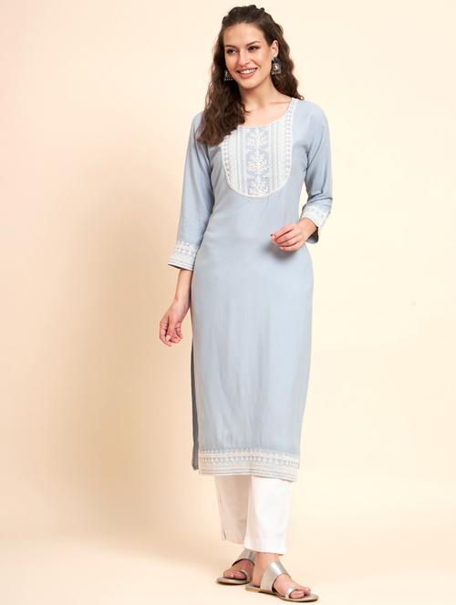women three quarter sleeve straight kurta - 21246614 - Very Small Image - 1