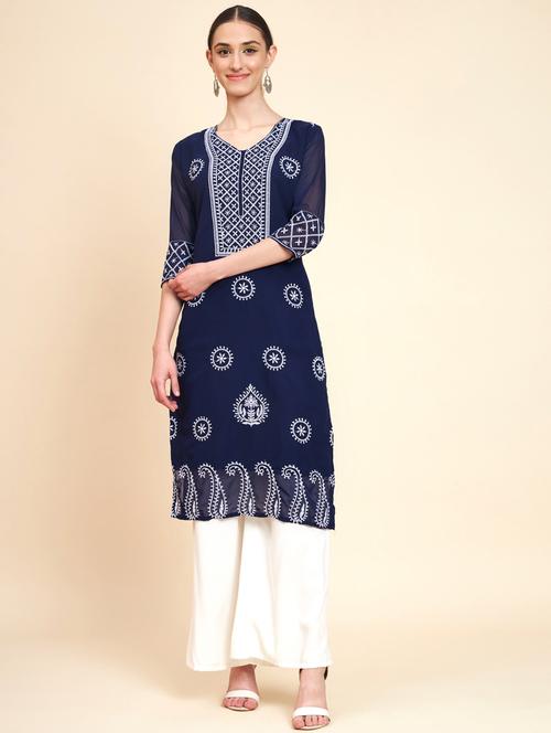 women three quarter sleeve straight kurta - 21246630 - Very Small Image - 1