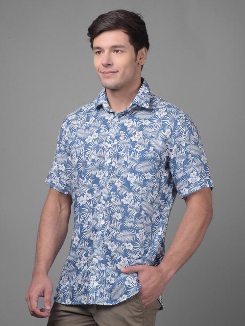 men blue floral short sleeve casual shirt - 21247536 - Very Small Image - 1