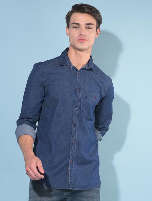 navy blue cotton casual shirt - 21247606 - Very Small Image - 1