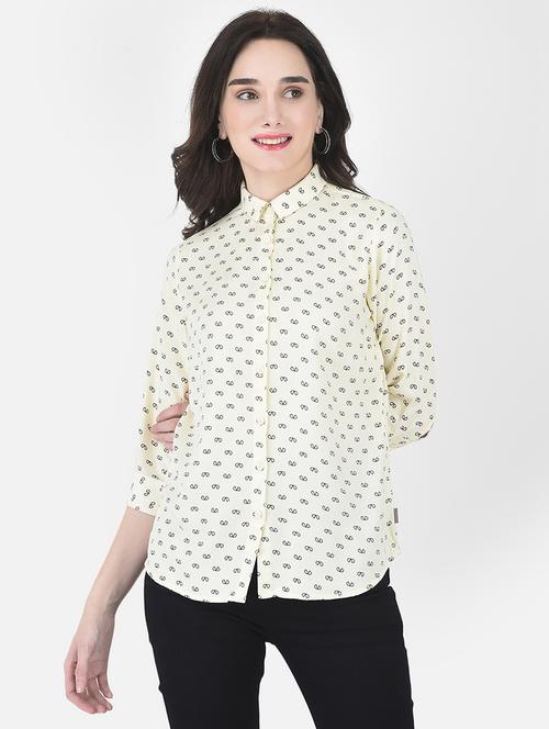 cream printed viscose regular shirt - 21248059 - Very Small Image - 1