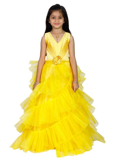 yellow silk blend full length frock - 21250017 - Very Small Image - 1
