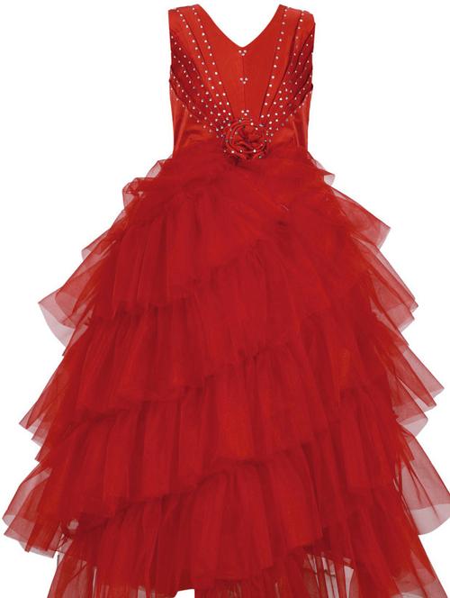 red silk blend full length frock - 21250019 - Very Small Image - 1