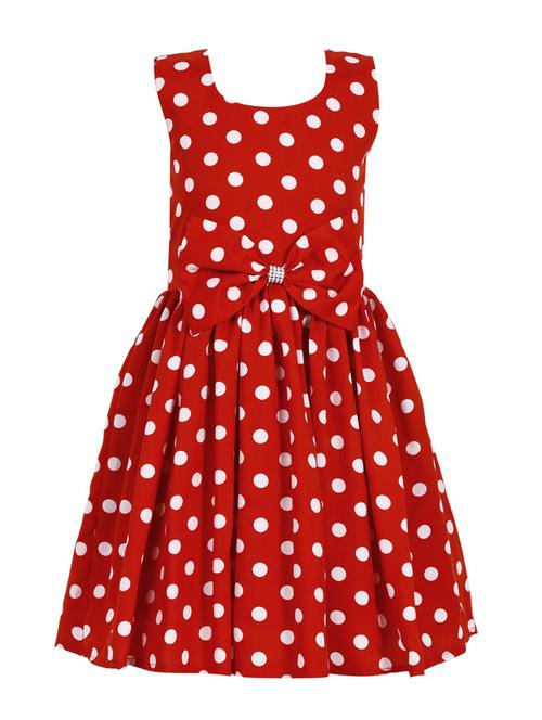 girls red polka dots bow detailed frock - 21250101 - Very Small Image - 1