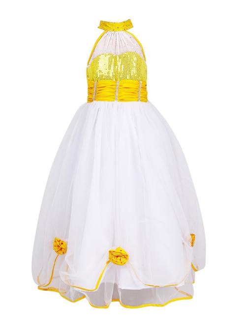 yellow & white silk blend full length frock - 21250191 - Very Small Image - 1