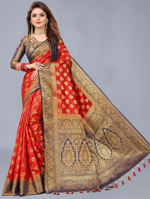 women zari work banarasi saree with blouse - 21250324 - Very Small Image - 1