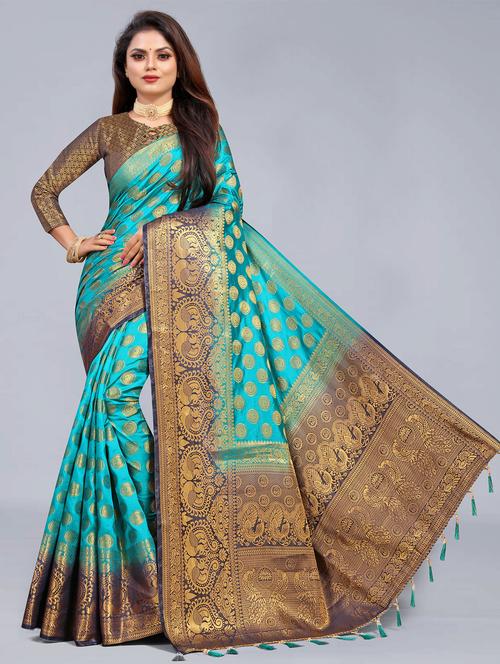 women zari work banarasi saree with blouse - 21250342 - Very Small Image - 1