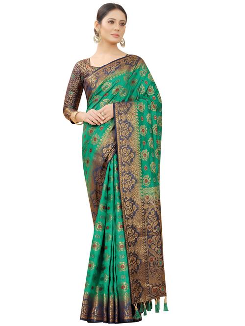 women zari work banarasi saree with blouse - 21250361 - Very Small Image - 1