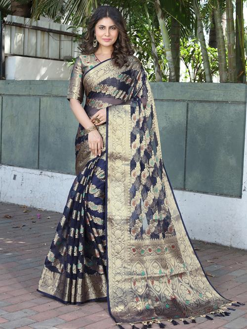 women zari work banarasi saree with blouse - 21250383 - Very Small Image - 1