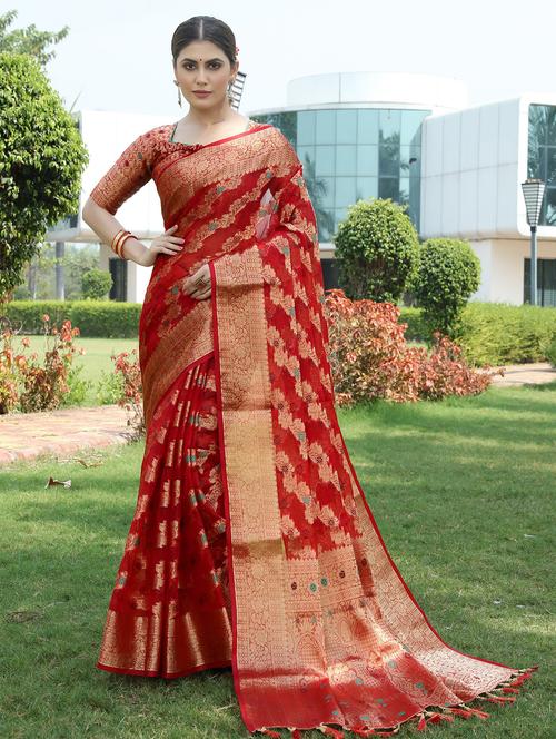 women zari work banarasi saree with blouse - 21250388 - Very Small Image - 1