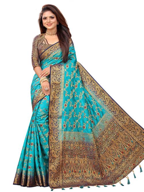 women zari work banarasi saree with blouse - 21250417 - Very Small Image - 1