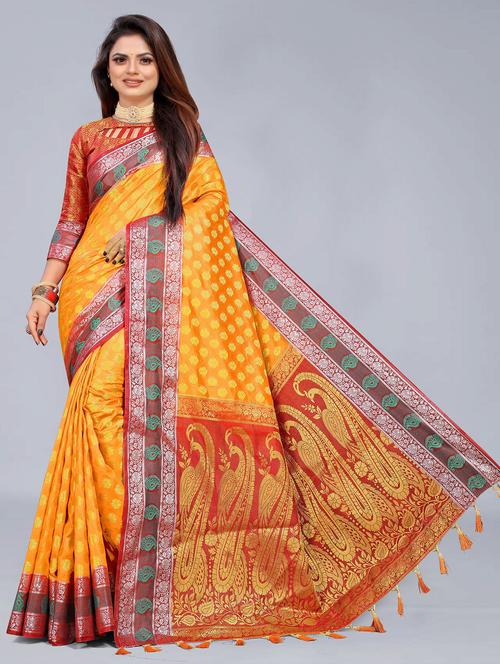women zari work banarasi saree with blouse - 21250479 - Very Small Image - 1