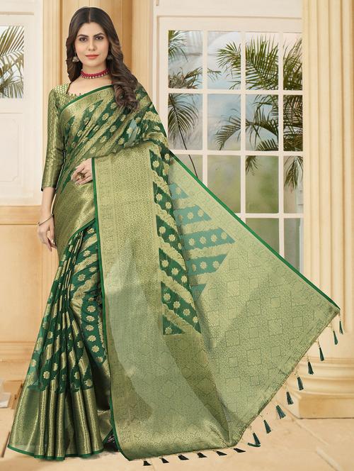 women zari work banarasi saree with blouse - 21250599 - Very Small Image - 1