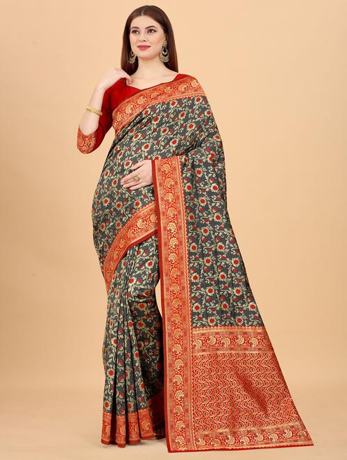women zari work banarasi saree with blouse - 21250727 - Very Small Image - 1
