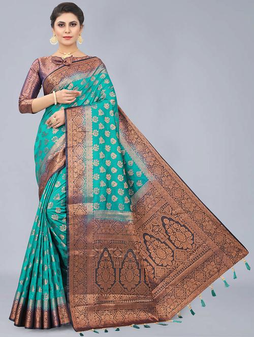 women zari work banarasi saree with blouse - 21250826 - Very Small Image - 1